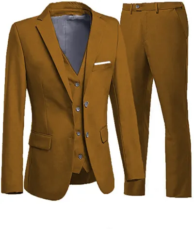 Men'S Fashion Casual Business Solid Color Vest Coat Pants Suit Three-Piece Set