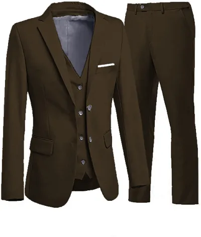 Men'S Fashion Casual Business Solid Color Vest Coat Pants Suit Three-Piece Set