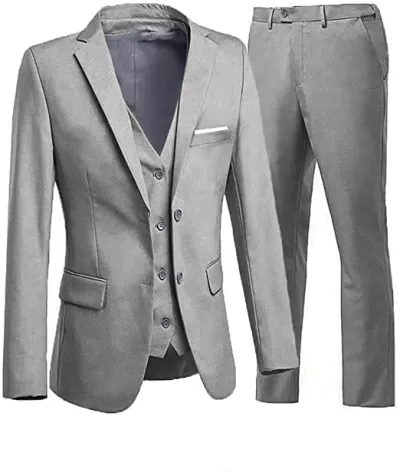 Men'S Fashion Casual Business Solid Color Vest Coat Pants Suit Three-Piece Set