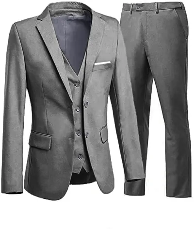 Men'S Fashion Casual Business Solid Color Vest Coat Pants Suit Three-Piece Set