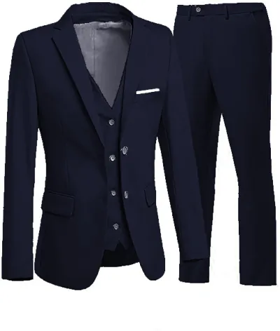 Men'S Fashion Casual Business Solid Color Vest Coat Pants Suit Three-Piece Set