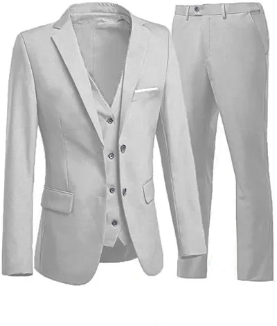 Men'S Fashion Casual Business Solid Color Vest Coat Pants Suit Three-Piece Set