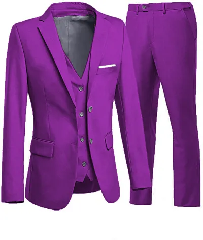 Men'S Fashion Casual Business Solid Color Vest Coat Pants Suit Three-Piece Set
