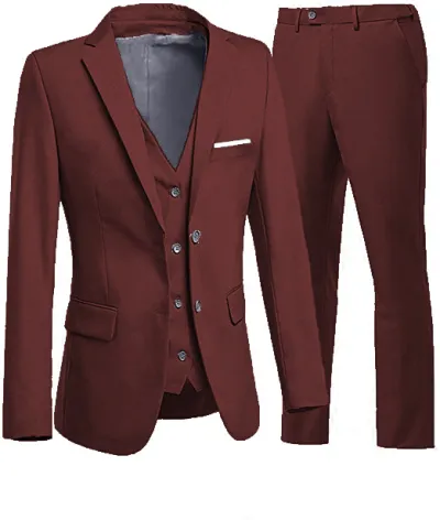 Men'S Fashion Casual Business Solid Color Vest Coat Pants Suit Three-Piece Set