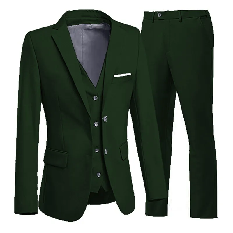 Men'S Fashion Casual Business Solid Color Vest Coat Pants Suit Three-Piece Set