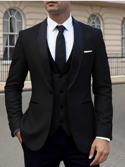 Man Fashion Casual Business Vest Coat Pants Suit Three-Piece Set