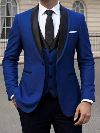 Man Fashion Casual Business Vest Coat Pants Suit Three-Piece Set