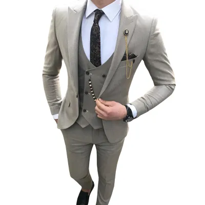 Men'S Fashion Casual Business Vest Coat Pants Suit Three-Piece Set