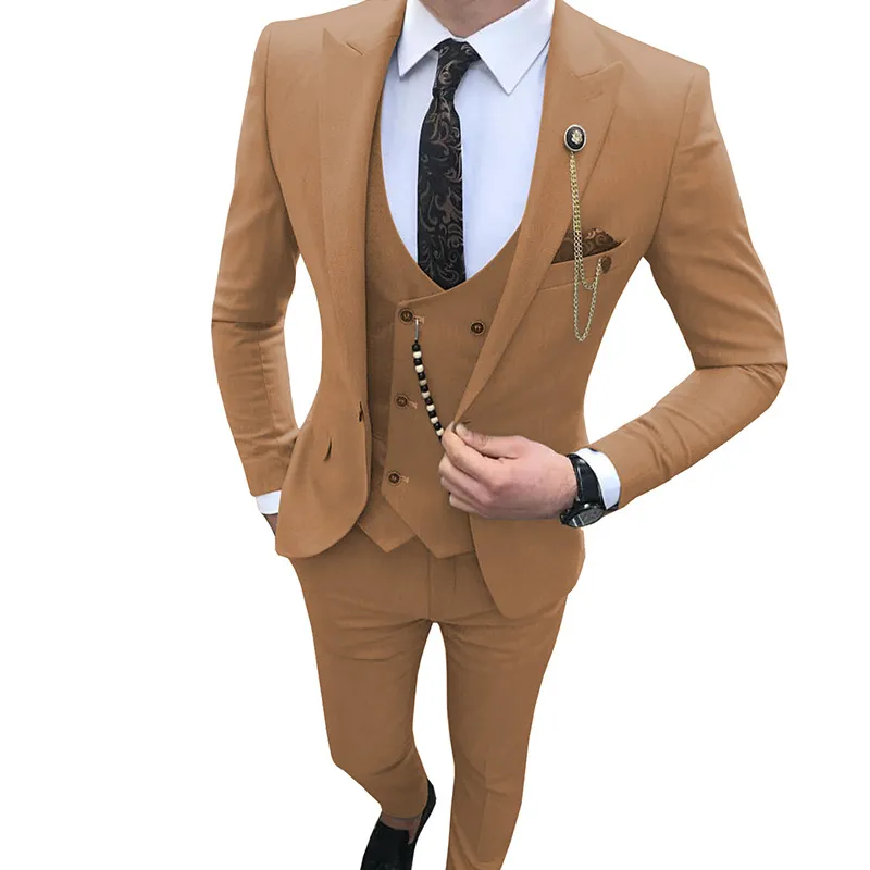 Men'S Fashion Casual Business Vest Coat Pants Suit Three-Piece Set