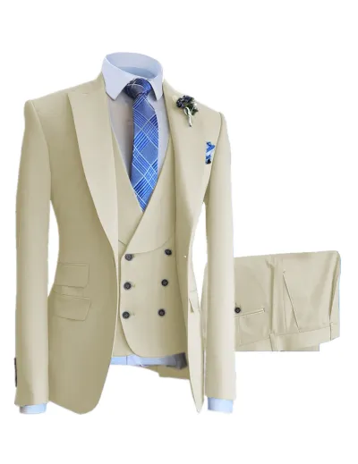 Men'S Fashion Casual Vest Coat Pants Suit Three-Piece Set