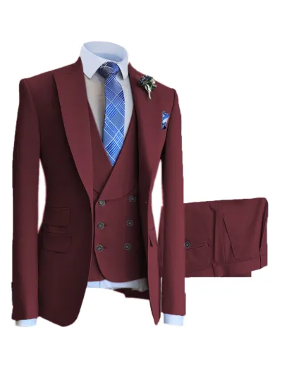 Men'S Fashion Casual Vest Coat Pants Suit Three-Piece Set