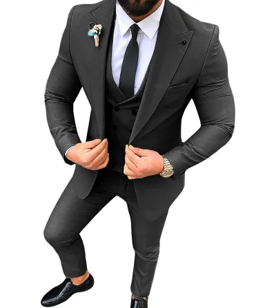 Men'S Fashion Casual Business Solid Color Vest Coat Pants Suit Three-Piece Set