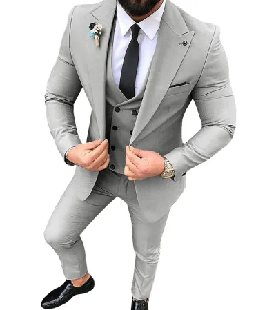 Men'S Fashion Casual Business Solid Color Vest Coat Pants Suit Three-Piece Set