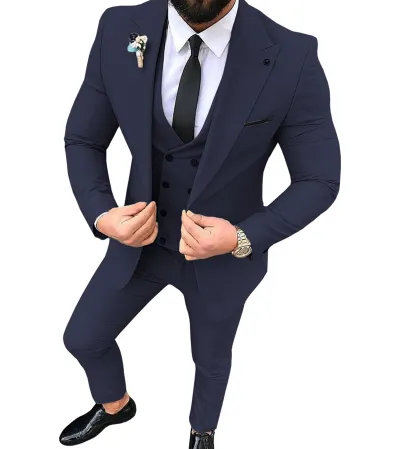Men'S Fashion Casual Business Solid Color Vest Coat Pants Suit Three-Piece Set