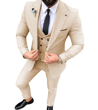 Men'S Fashion Casual Business Solid Color Vest Coat Pants Suit Three-Piece Set