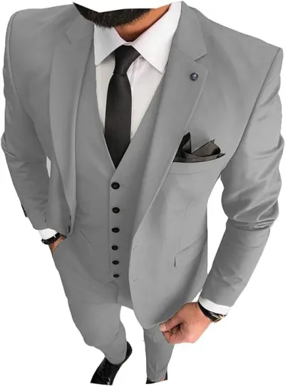 Men'S Fashion Casual Business Solid Color Vest Coat Pants Suit Three-Piece Set
