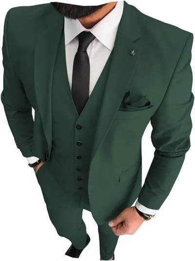 Men'S Fashion Casual Business Solid Color Vest Coat Pants Suit Three-Piece Set