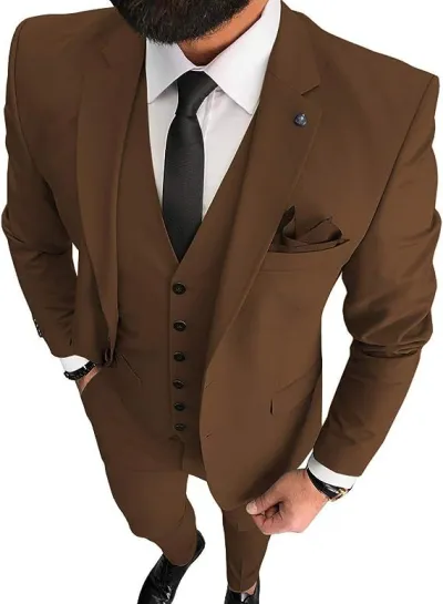 Men'S Fashion Casual Business Solid Color Vest Coat Pants Suit Three-Piece Set