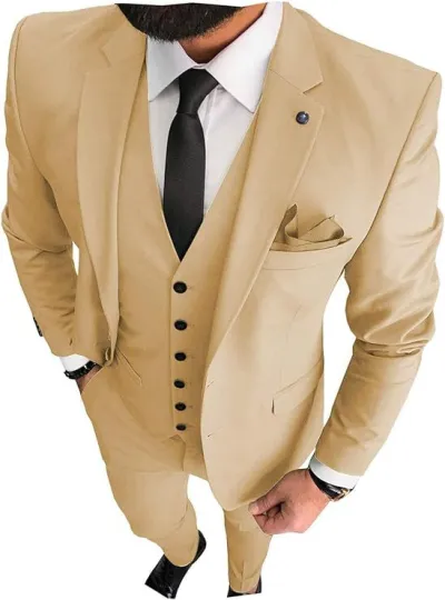 Men'S Fashion Casual Business Solid Color Vest Coat Pants Suit Three-Piece Set