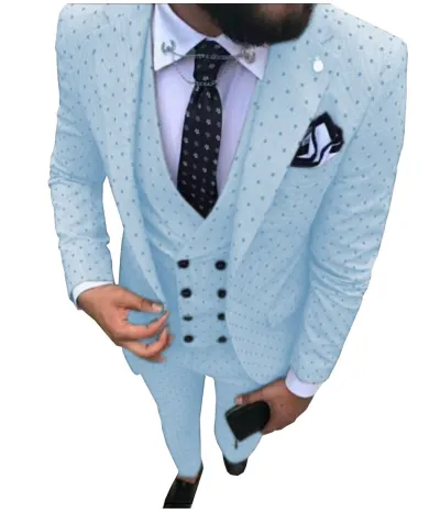 Men'S Fashion Casual Polka Dot Print Vest Coat Pants Suit Three-Piece Set