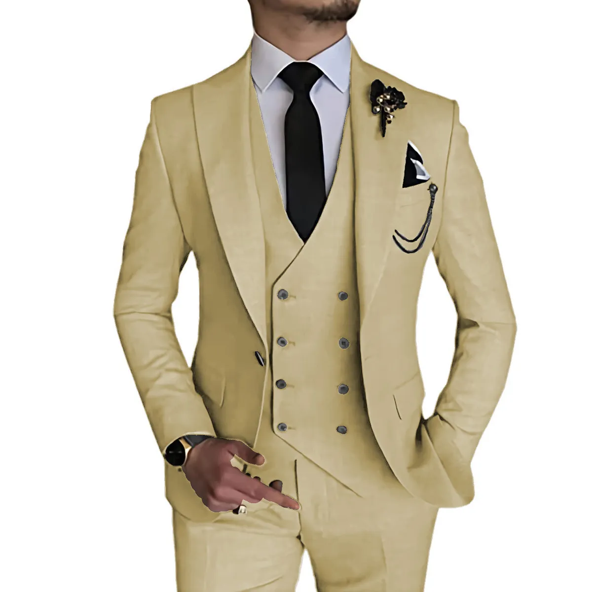 Men'S Fashion Casual Business Solid Color Vest Coat Pants Suit Three-Piece Set