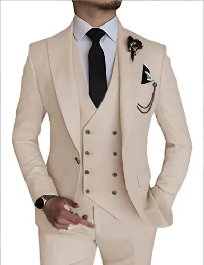 Men'S Fashion Casual Business Solid Color Vest Coat Pants Suit Three-Piece Set