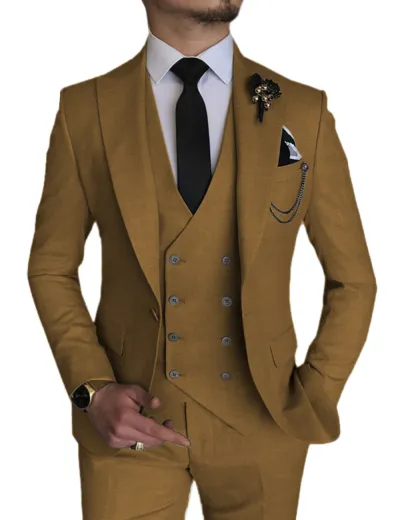 Men'S Fashion Casual Business Solid Color Vest Coat Pants Suit Three-Piece Set