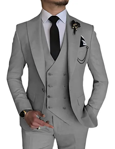 Men'S Fashion Casual Business Solid Color Vest Coat Pants Suit Three-Piece Set