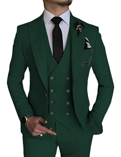 Men'S Fashion Casual Business Solid Color Vest Coat Pants Suit Three-Piece Set