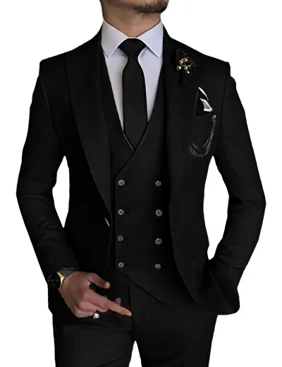 Men'S Fashion Casual Business Solid Color Vest Coat Pants Suit Three-Piece Set