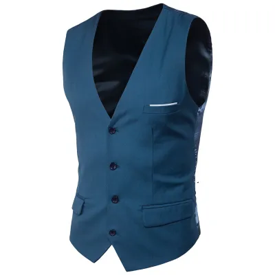 Men'S Fashion Casual Autumn Solid Color Slim Vest V-Neck Single-Breasted Fake Pocket Vest