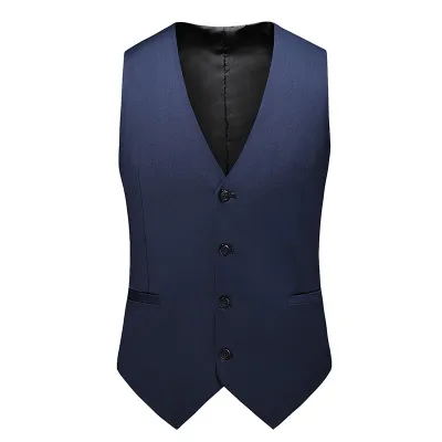 Men'S Fashion Casual Business Spring And Autumn Solid Color V-Neck Slim-Fit Suit Vest
