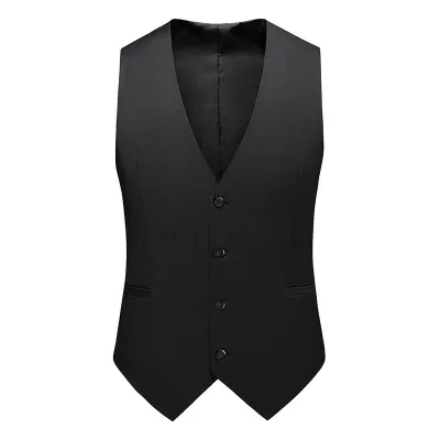 Men'S Fashion Casual Business Spring And Autumn Solid Color V-Neck Slim-Fit Suit Vest