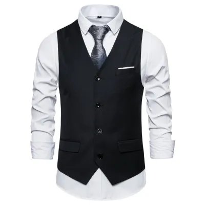 Men'S Business Casual Spring Solid Color Slim-Fit Single-Breasted V-Neck Suit Vest