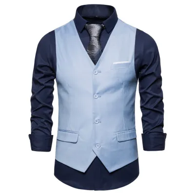 Men'S Business Casual Spring Solid Color Slim-Fit Single-Breasted V-Neck Suit Vest