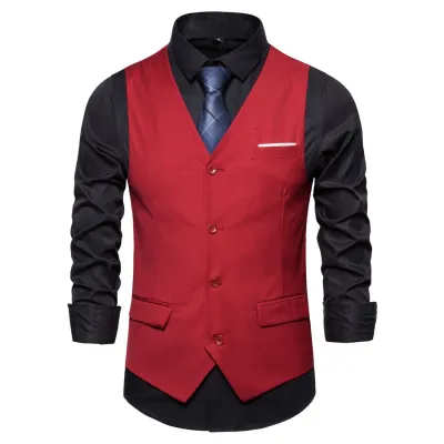 Men'S Business Casual Spring Solid Color Slim-Fit Single-Breasted V-Neck Suit Vest