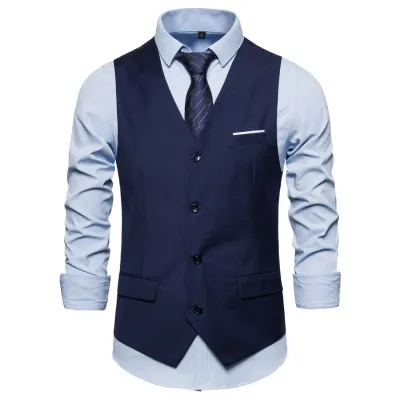 Men'S Business Casual Spring Solid Color Slim-Fit Single-Breasted V-Neck Suit Vest
