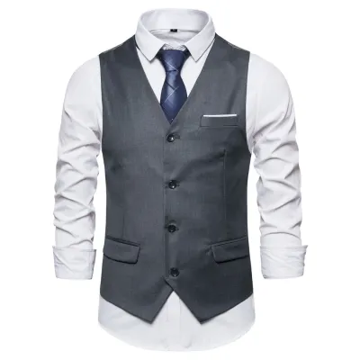 Men'S Business Casual Spring Solid Color Slim-Fit Single-Breasted V-Neck Suit Vest
