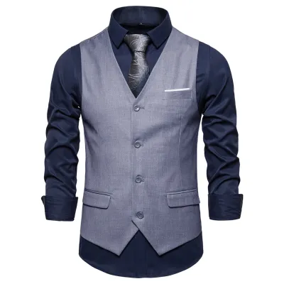 Men'S Business Casual Spring Solid Color Slim-Fit Single-Breasted V-Neck Suit Vest