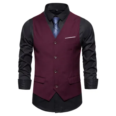 Men'S Business Casual Spring Solid Color Slim-Fit Single-Breasted V-Neck Suit Vest