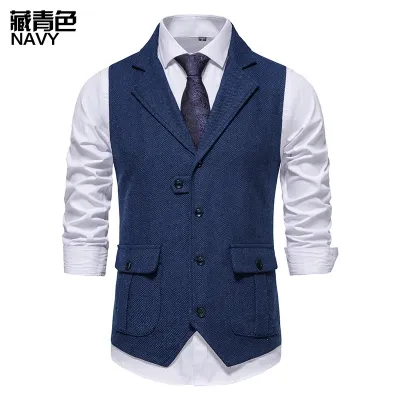 Men'S Fashion Casual Sutumn Herringbone Single-Breasted Lapel Suit Vest