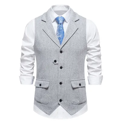 Men'S Fashion Casual Sutumn Herringbone Single-Breasted Lapel Suit Vest