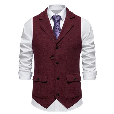 Men'S Fashion Casual Sutumn Herringbone Single-Breasted Lapel Suit Vest