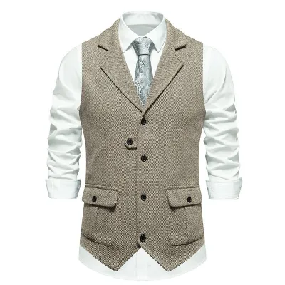 Men'S Fashion Casual Sutumn Herringbone Single-Breasted Lapel Suit Vest