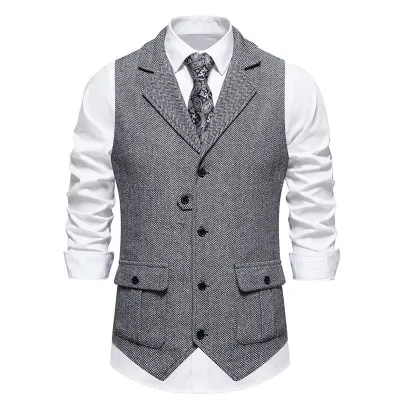 Men'S Fashion Casual Sutumn Herringbone Single-Breasted Lapel Suit Vest