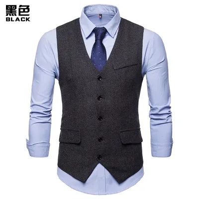 Men'S Fashion Casual Autumn V-Neck Single-Breasted V-Neck Suit Vest
