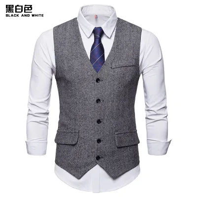 Men'S Fashion Casual Autumn V-Neck Single-Breasted V-Neck Suit Vest