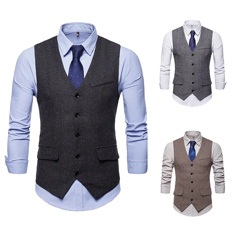 Men'S Fashion Casual Autumn V-Neck Single-Breasted V-Neck Suit Vest