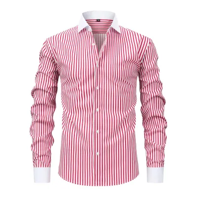 Men'S Fashion Casual Stripe Long Sleeve Stretch Non-Ironing Anti-Wrinkle Dress Shirts