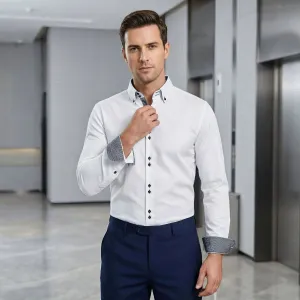 Men'S Fashion Casual Business Solid Color Double-Breasted Non-Ironing Anti-Wrinkle Long-Sleeve Dress Shirts